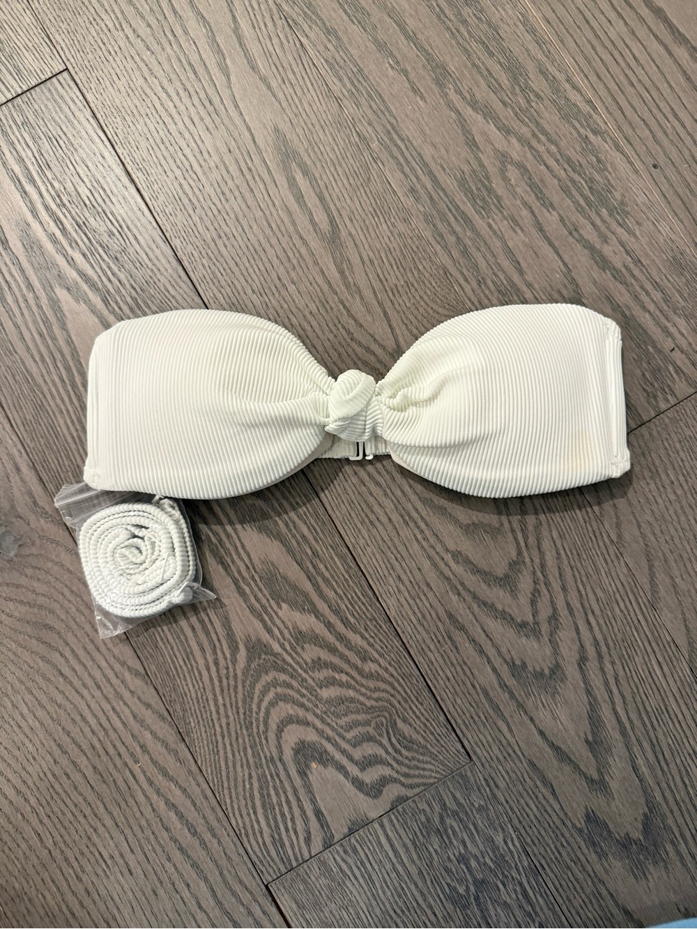 Aerie White Ribbed Bandeau Bikini Top Size XS with Removable Strap NWT